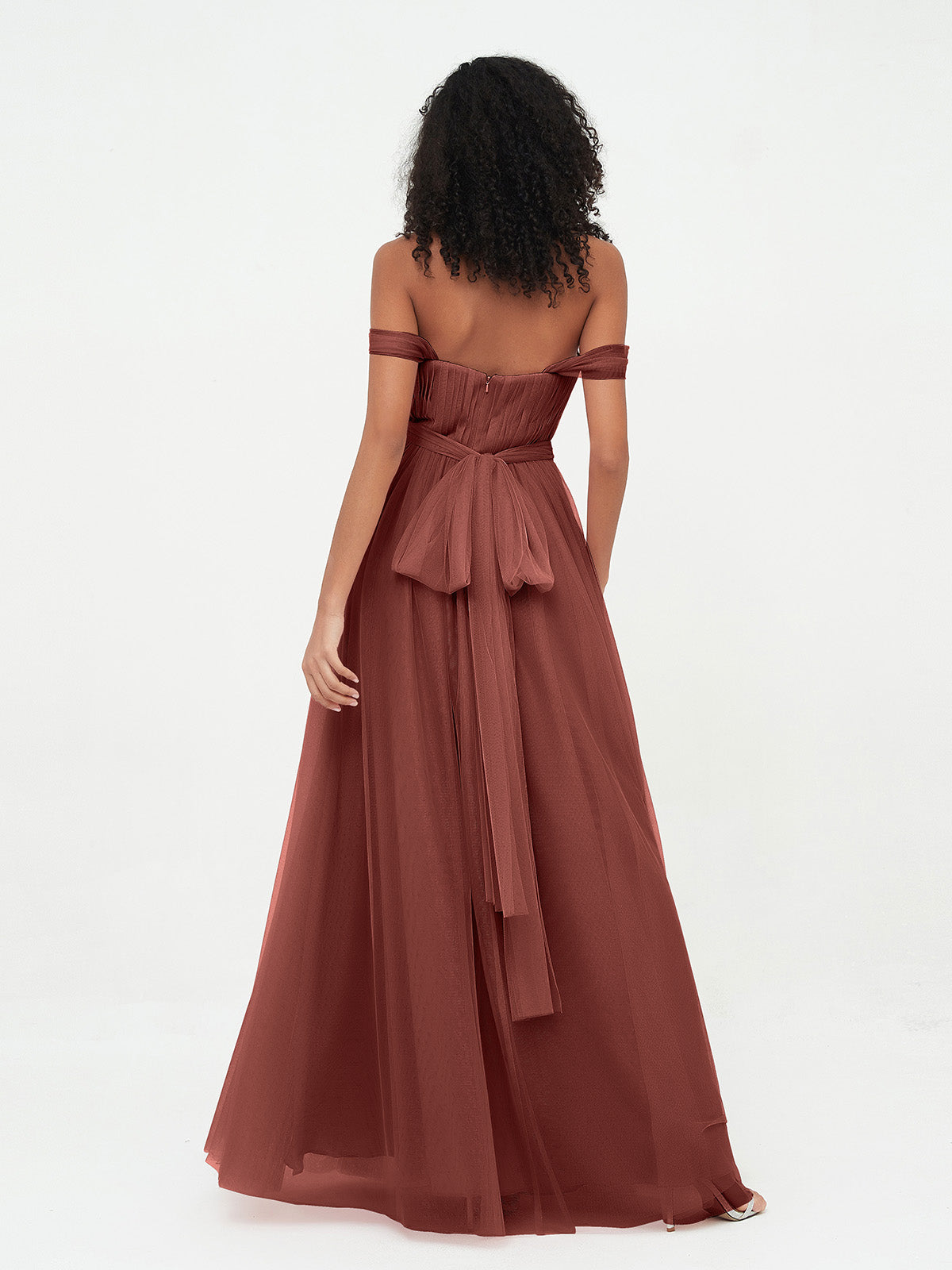 Off Shoulder Sweetheart Neck Max Tulle Dresses Terracotta